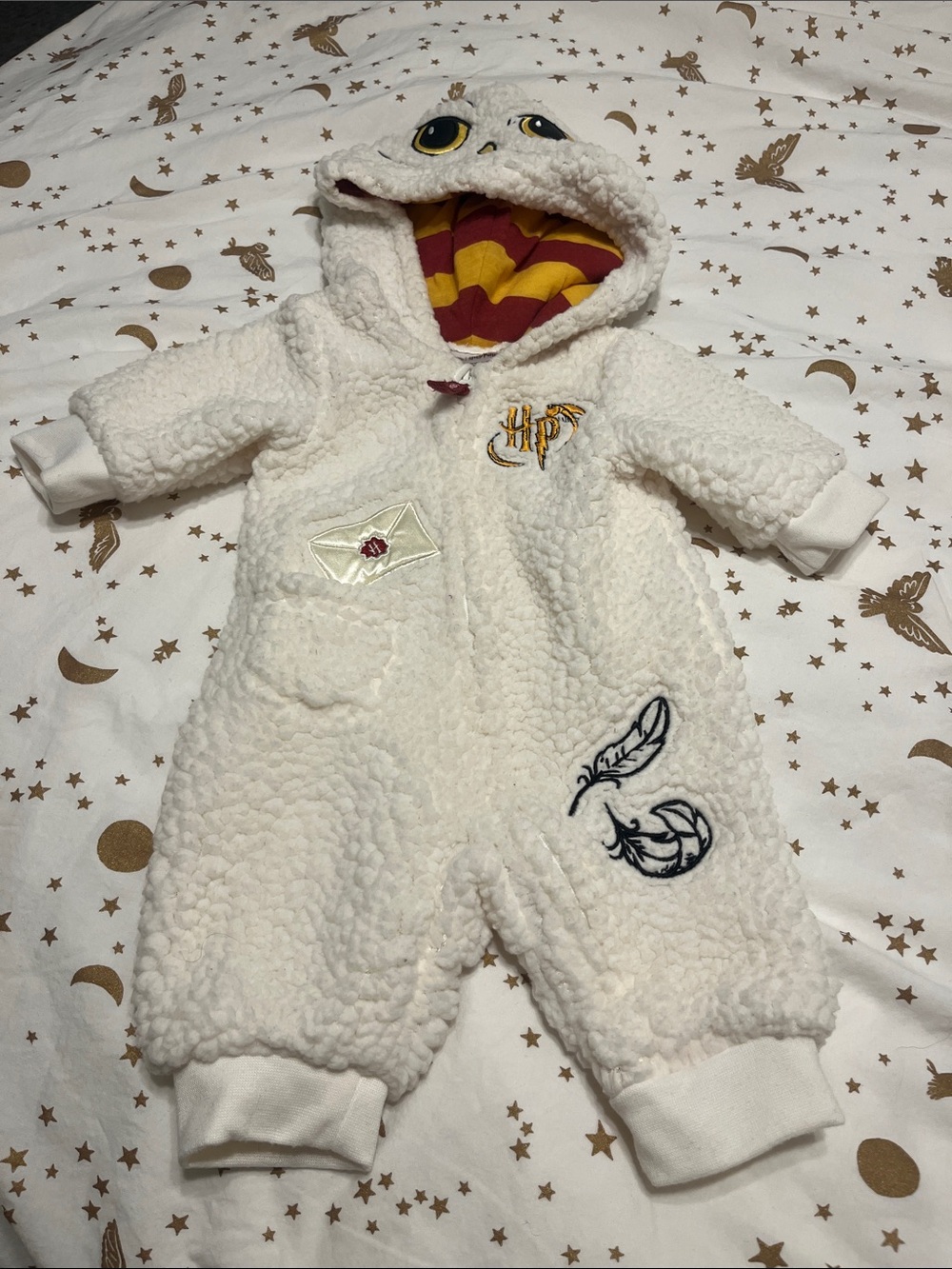 Harry Potter Hedwig Cream Sherpa Baby One-Piece with Hood